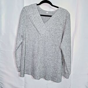 Gray V-Neck Ribbed Women's Sweater